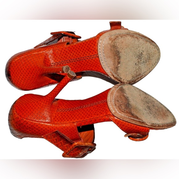 HYPE PARADE SZ 7 M ORANGE SNAKE PRINT LEATHER SANDALS STILETTO HEELS - Picture 5 of 5